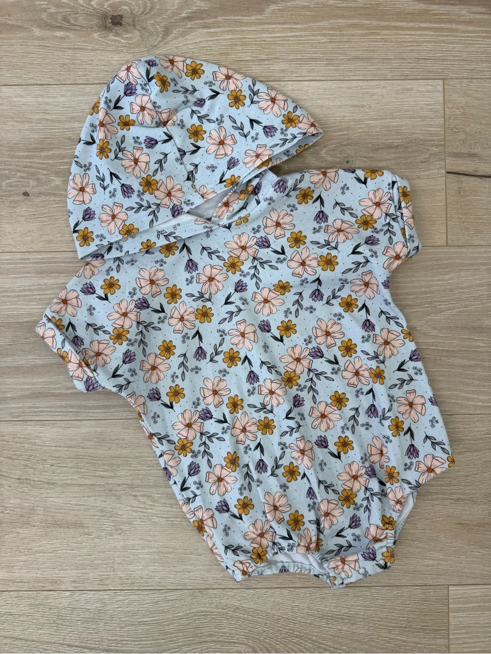 Little One Shop Floral Hooded Short Sleeve Bubble Romper